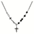 Collier Pendentif Croix en Obsidienne Noire Ajustable Unisexe