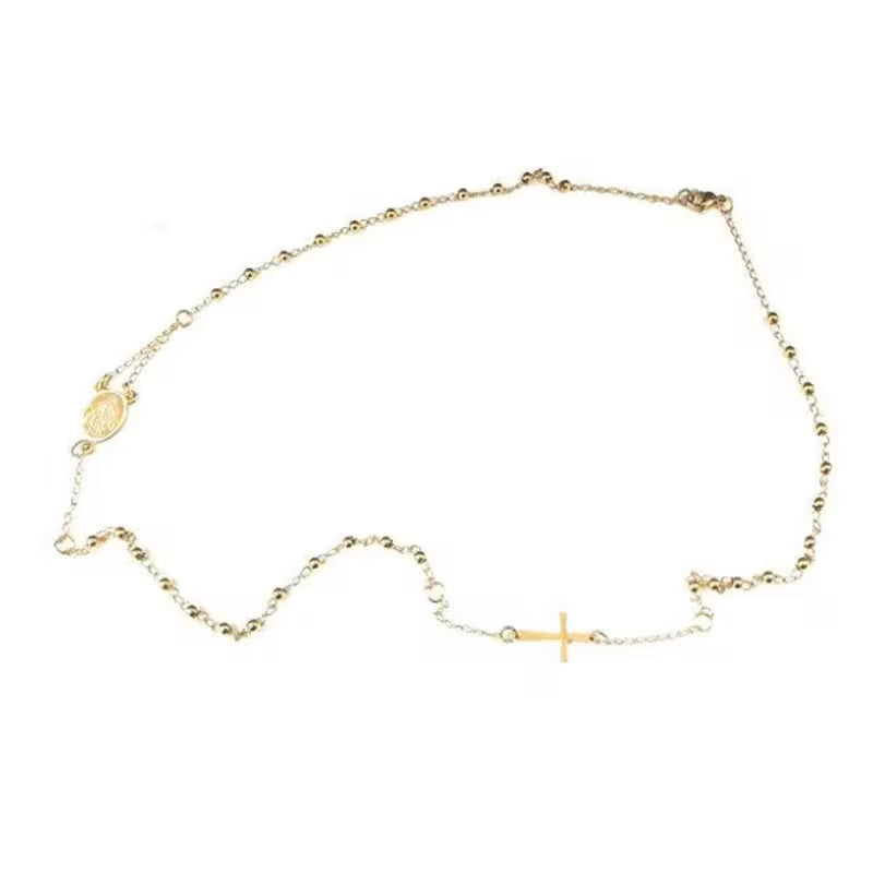 Collier Chapelet Croix en Acier Inoxydable Unisexe