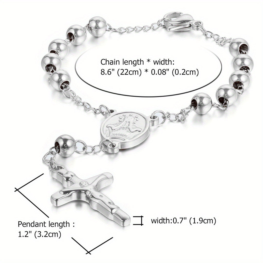 Bracelet Chapelet Croix en Acier Inoxydable Unisexe