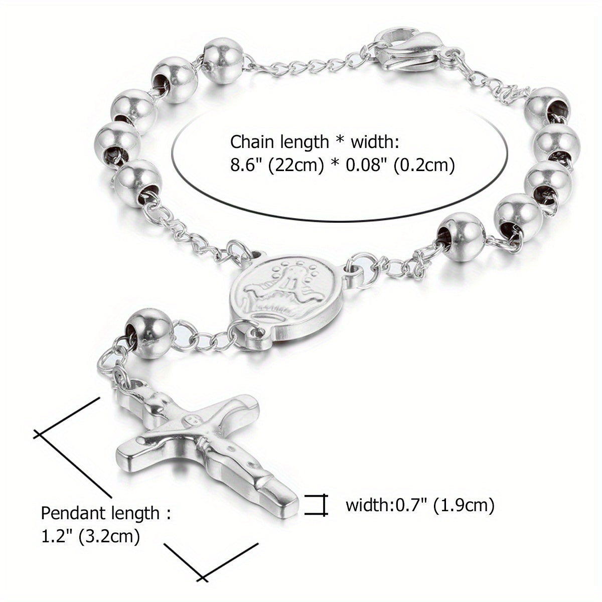 Bracelet Chapelet Croix en Acier Inoxydable Unisexe