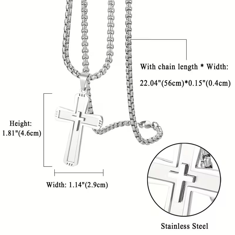 Collier Pendentif Croix Givrée en Acier Inoxydable Unisexe