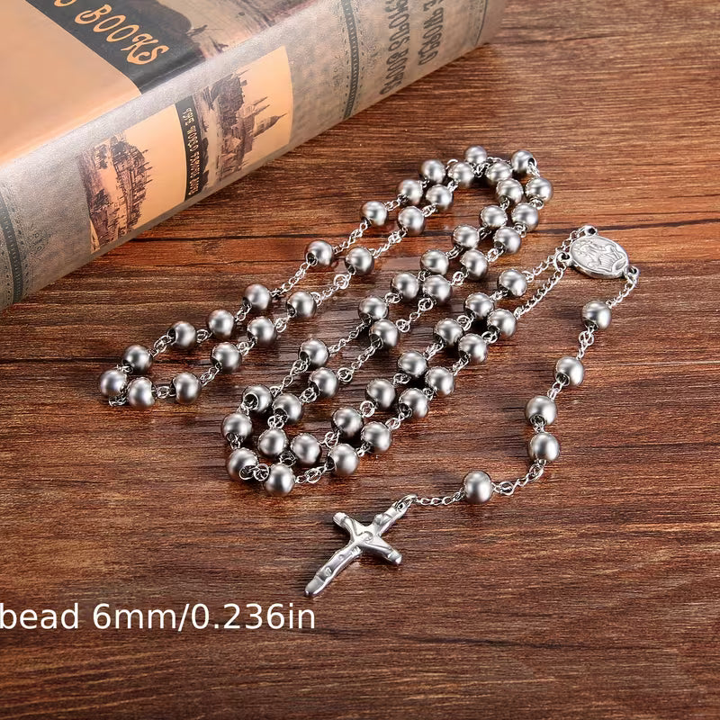 Collier Pendentif Croix Bible Jésus Homme en Acier Inoxydable