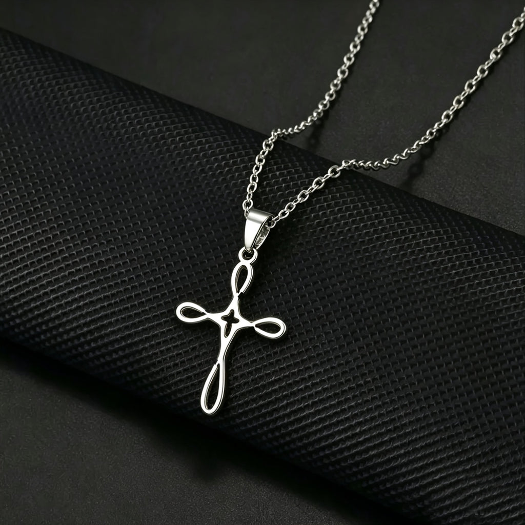Collier Pendentif Croix Creuse en Acier Inoxydable Unisexe