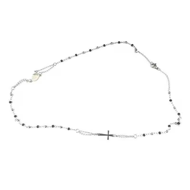 Collier Chapelet Croix en Acier Inoxydable Unisexe