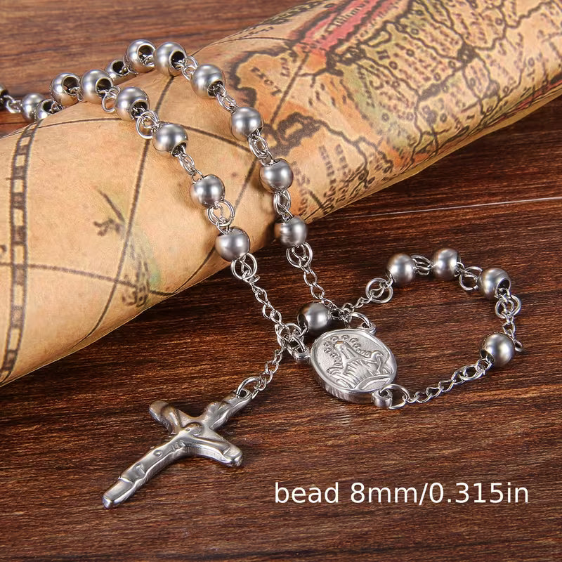 Collier Pendentif Croix Bible Jésus Homme en Acier Inoxydable